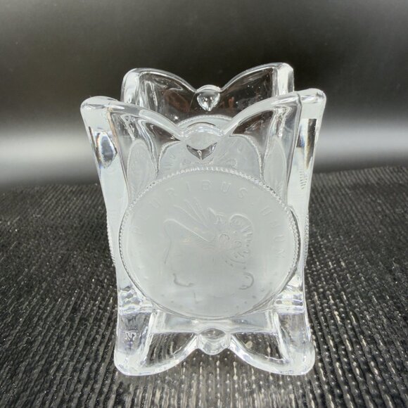 Vintage Square Clear Crystal Frosted Coin Toothpick Holder Match Holder Small - Picture 11 of 13